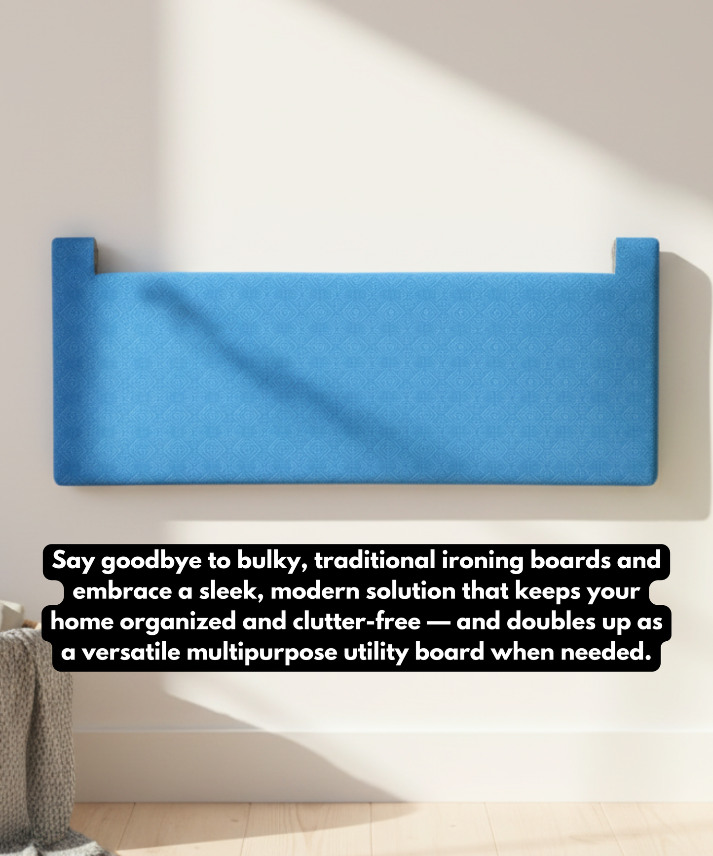 Eze Wall Mounted Foldable Ironing Board | Multipurpose Utility Board | Compact 3.5ft × 1.5ft Space-Saving Design | Removable Ironing Cover | Pre-Laminated Wooden Board. (SkyMatrix (SkyBlue))