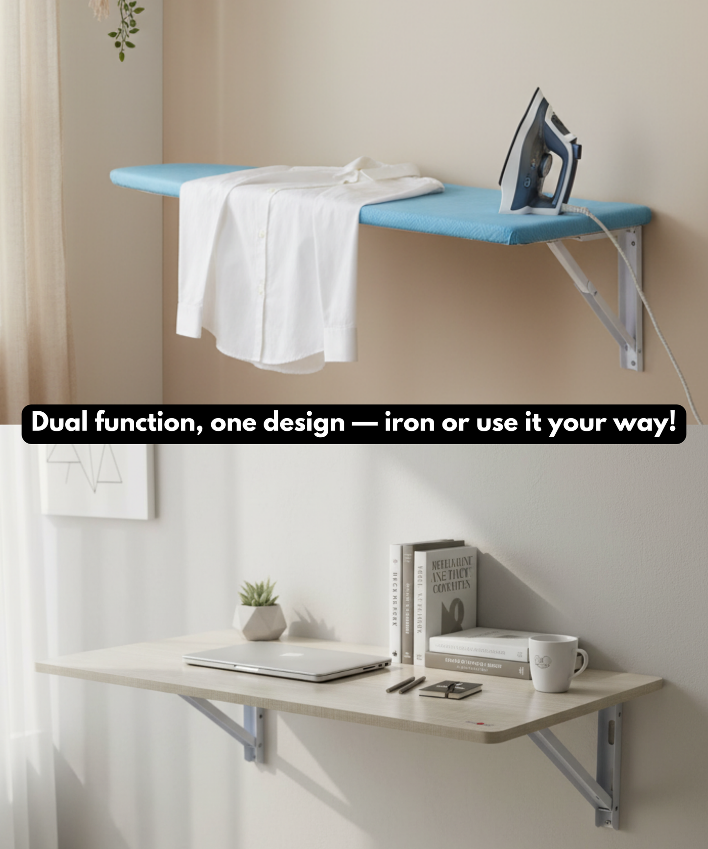 Eze Wall Mounted Foldable Ironing Board | Multipurpose Utility Board | Compact 3.5ft × 1.5ft Space-Saving Design | Removable Ironing Cover | Pre-Laminated Wooden Board. (SkyMatrix (SkyBlue))