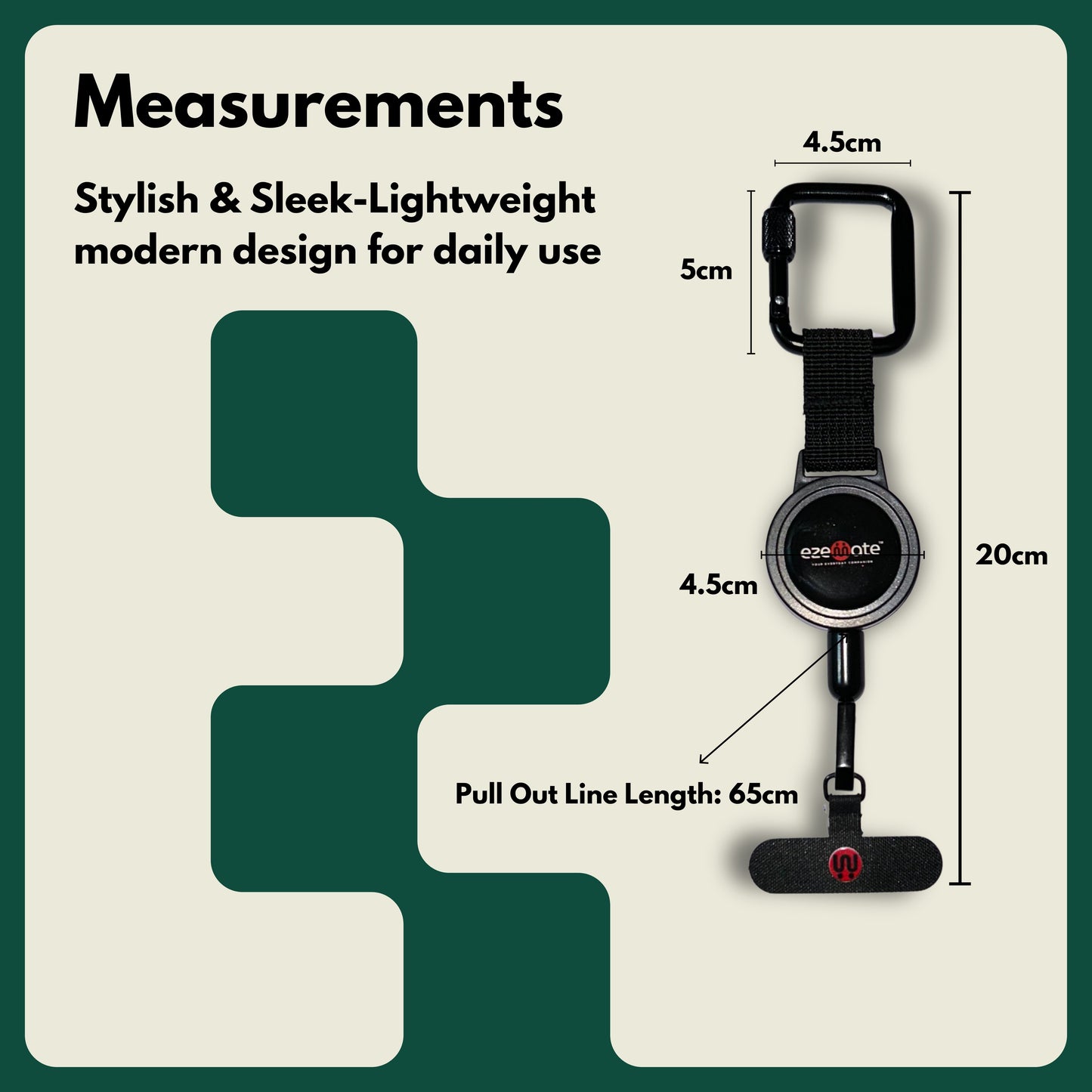 Guardia | Retractable Mobile Lanyard Holder for Anti-Theft & Anti-Drop Protection | 65cm Extendable Cable | Universal Phone Patch & Carabiner Hook | Smart Everyday Companion