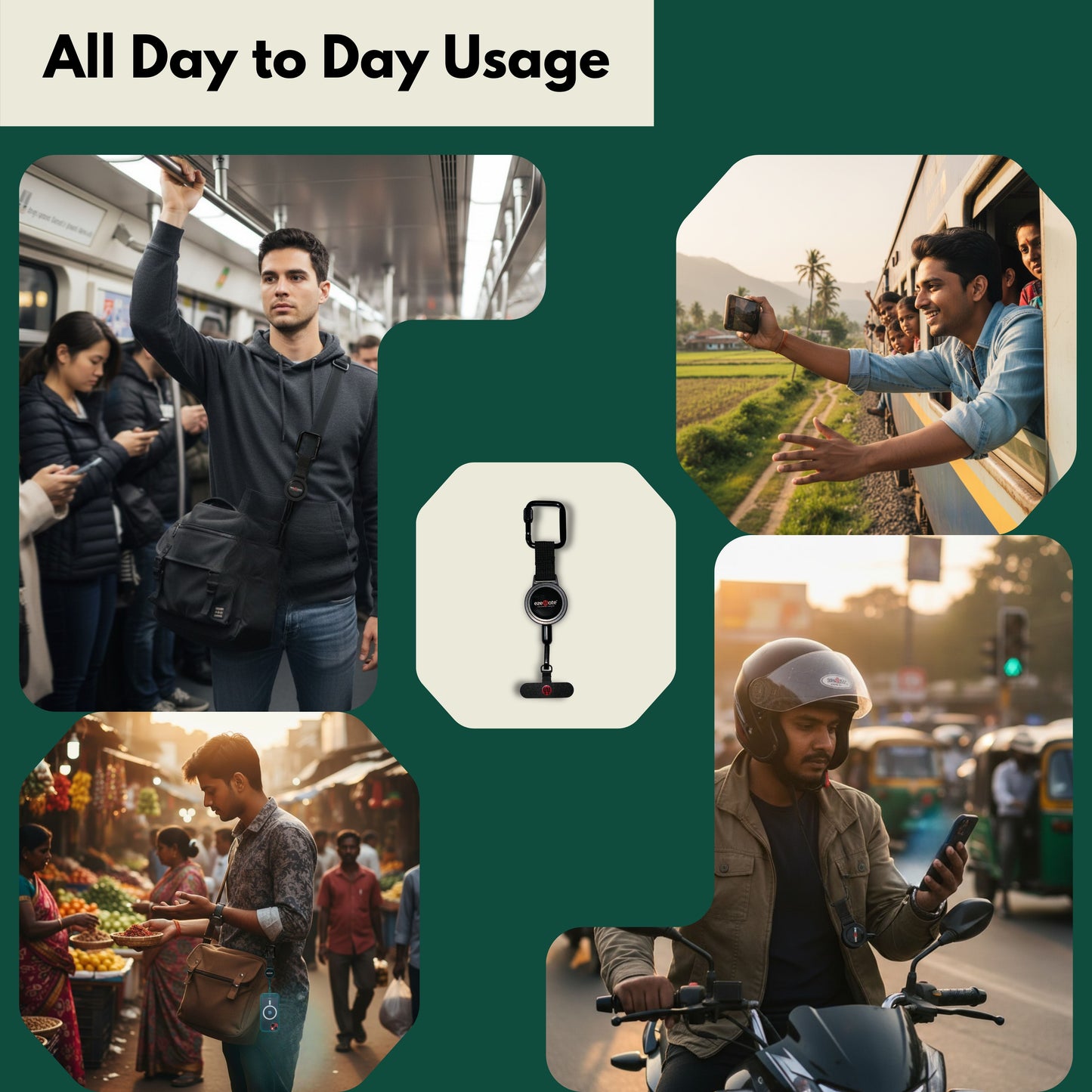 Guardia | Retractable Mobile Lanyard Holder for Anti-Theft & Anti-Drop Protection | 65cm Extendable Cable | Universal Phone Patch & Carabiner Hook | Smart Everyday Companion