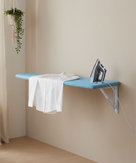 Eze Wall Mounted Foldable Ironing Board | Multipurpose Utility Board | Compact 3.5ft × 1.5ft Space-Saving Design | Removable Ironing Cover | Pre-Laminated Wooden Board. (SkyMatrix (SkyBlue))