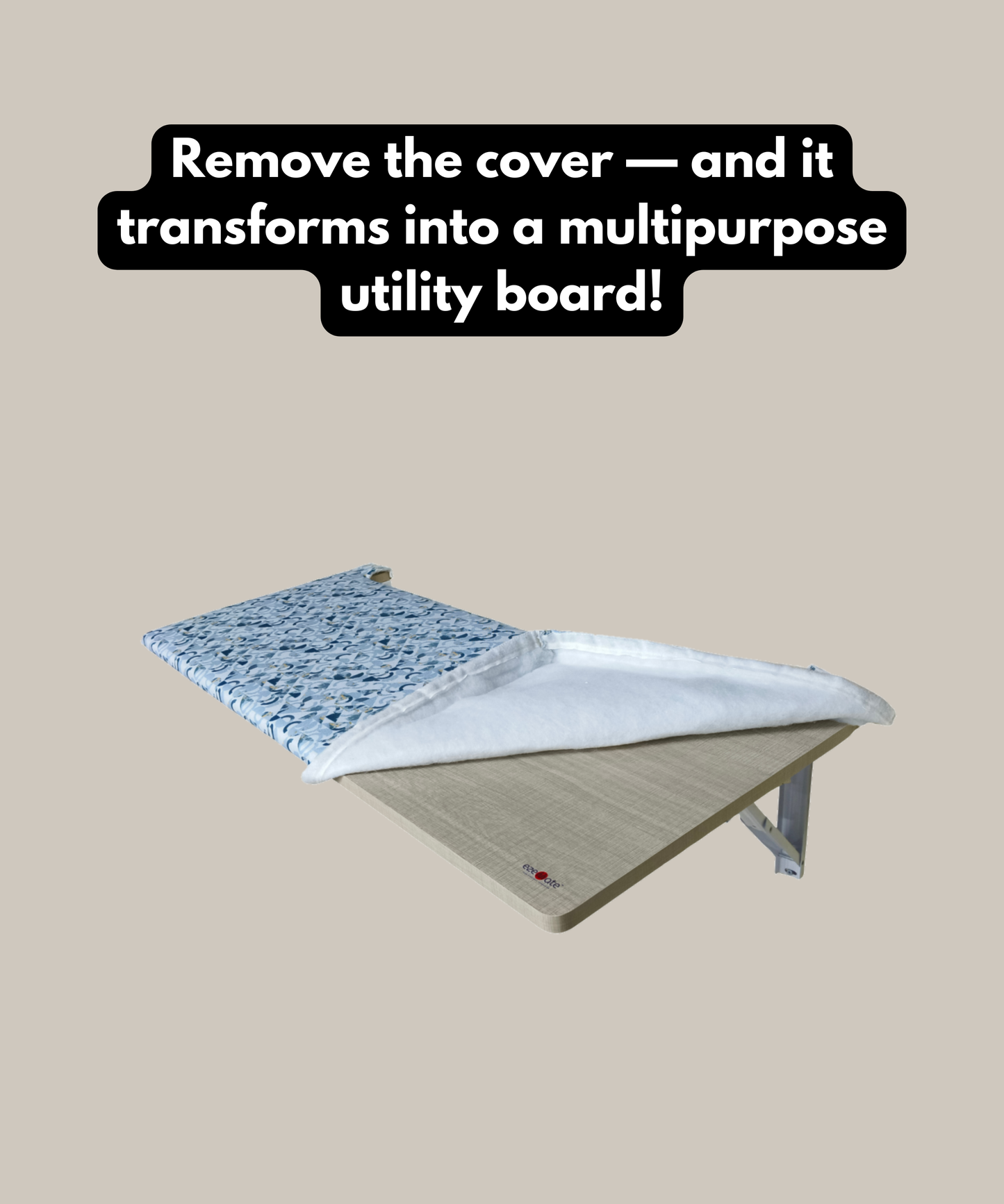 Eze Wall Mounted Foldable Ironing Board | Multipurpose Utility Board | Compact 3.5ft × 1.5ft Space-Saving Design | Removable Ironing Cover | Pre-Laminated Wooden Board. (LuxeGrid (Bluish Grey))