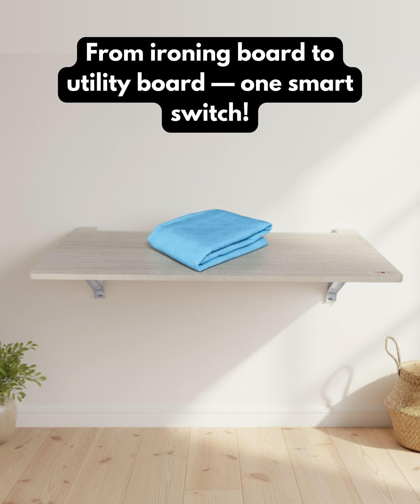 Eze Wall Mounted Foldable Ironing Board | Multipurpose Utility Board | Compact 3.5ft × 1.5ft Space-Saving Design | Removable Ironing Cover | Pre-Laminated Wooden Board. (SkyMatrix (SkyBlue))
