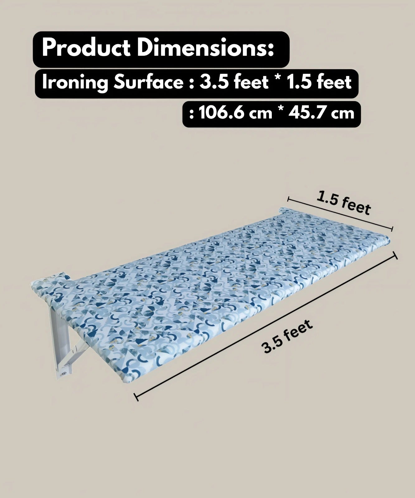 Eze Wall Mounted Foldable Ironing Board | Multipurpose Utility Board | Compact 3.5ft × 1.5ft Space-Saving Design | Removable Ironing Cover | Pre-Laminated Wooden Board. (LuxeGrid (Bluish Grey))