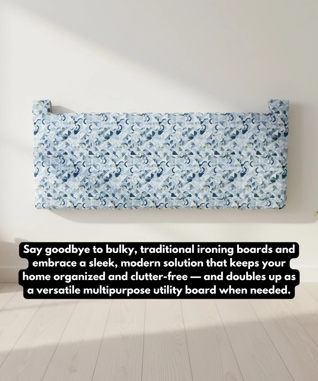 Eze Wall Mounted Foldable Ironing Board | Multipurpose Utility Board | Compact 3.5ft × 1.5ft Space-Saving Design | Removable Ironing Cover | Pre-Laminated Wooden Board. (LuxeGrid (Bluish Grey))