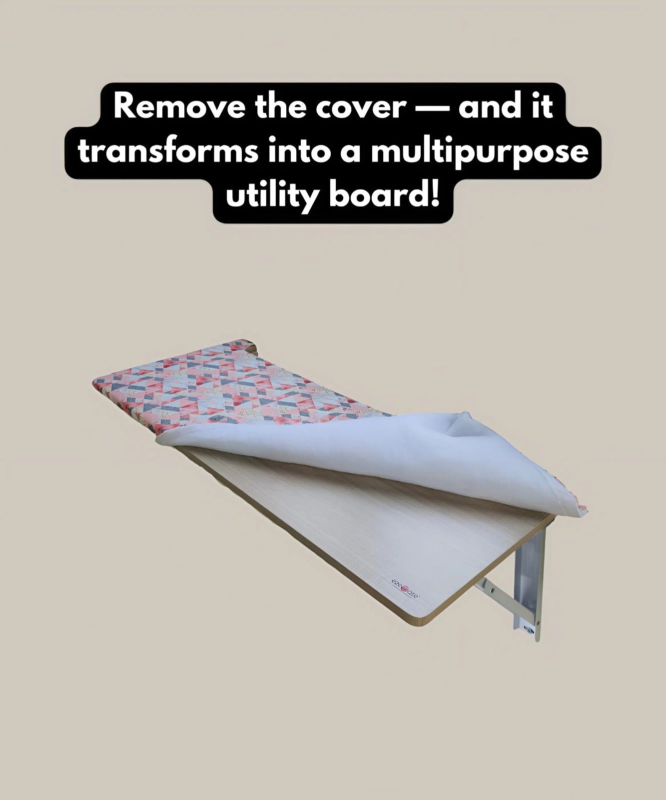 Eze Wall Mounted Foldable Ironing Board | Multipurpose Utility Board | Compact 3.5ft × 1.5ft Space-Saving Design | Removable Ironing Cover | Pre-Laminated Wooden Board. (EliteBliss (Pink & Grey))